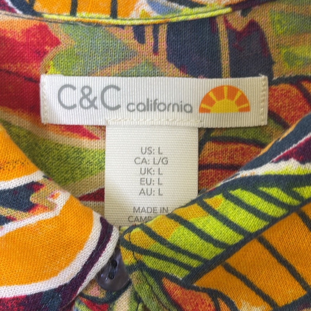 C&C California Multicolor Leaf Pattern Casual Shirt Dress Large - Picture 3 of 5